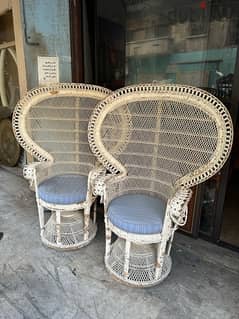 Large handmade rattan peacock armchairالتفاصيل في الصور كرسي ملكي ٢