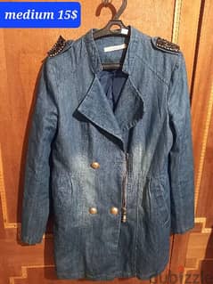 used once long jeans jacket 0