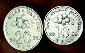 two pieces of sen from bank negara malaysia 0