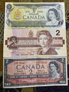 1, 2 Canadian dollars 1954 till 1986  banknotes