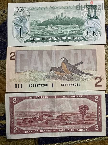 1, 2 Canadian dollars 1954 till 1986  banknotes 1