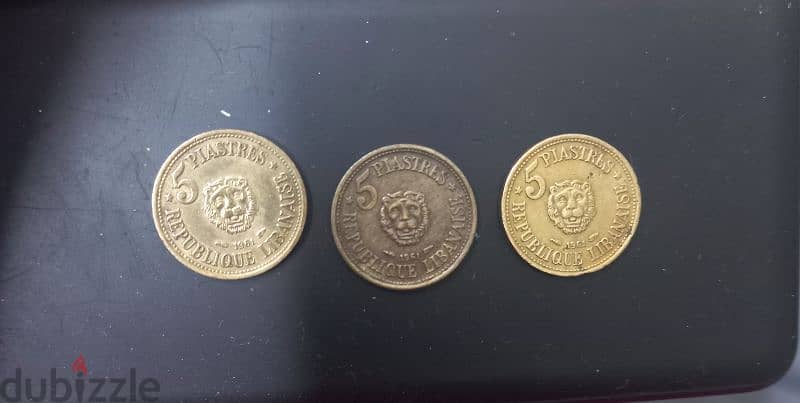 3 coins of 5 piastres  1961 lebanese 1