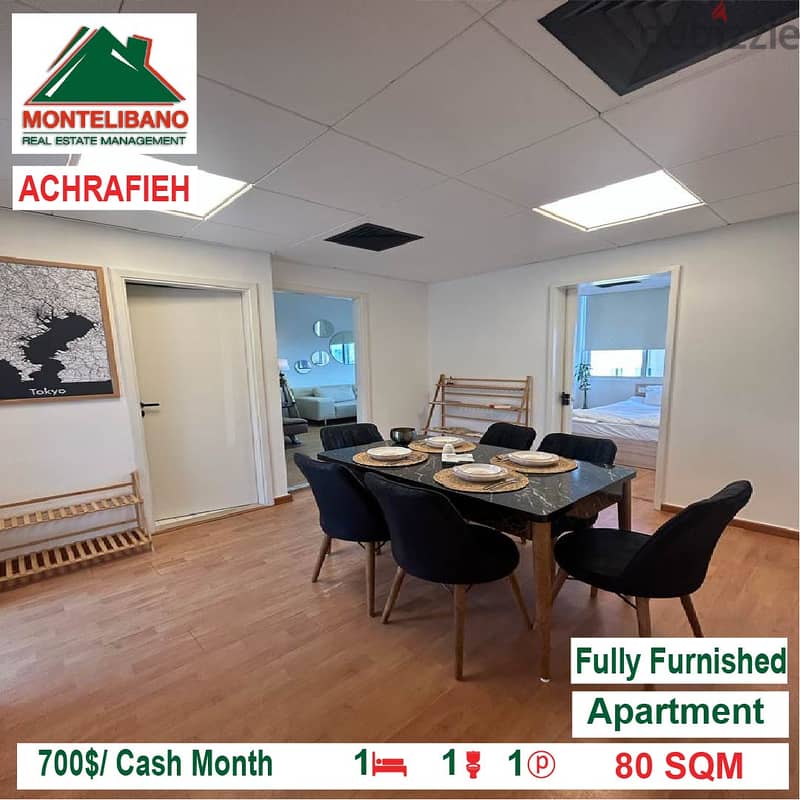 700$/Cash Month!! Apartment for rent in Achrafieh!! 1