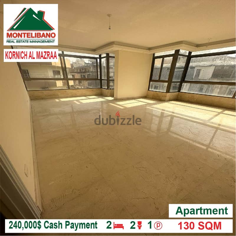 240,000$ Cash Payment!! Apartment for sale in Kornich Al Mazraa!! 0