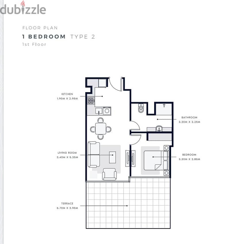 ( K. G. ) Luxurious 1 bedroom,77m2 apartment+terrace for sale in Dubai 1