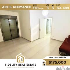 Apartment for sale in Ain El Remmaneh GA489