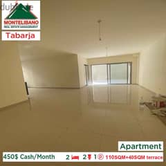 450$ Cash/Month!! Apartment for rent in Tabarja!!