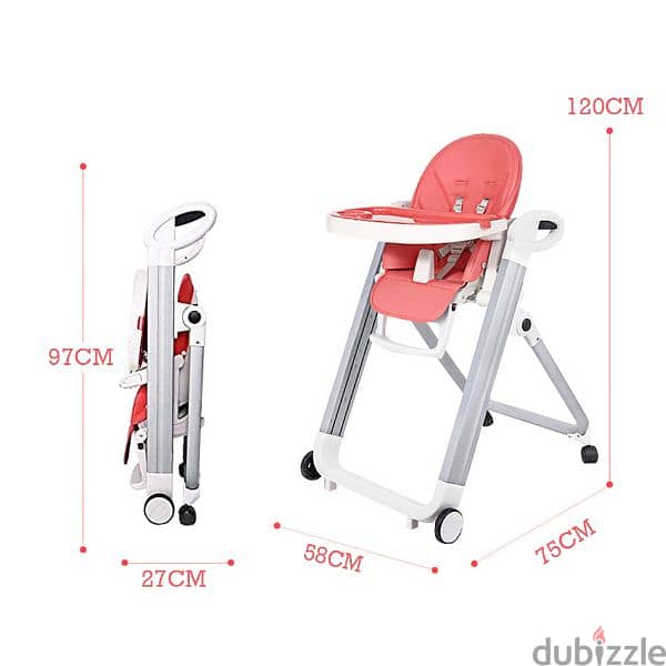 Portable Folding High Chair For Babies And Toddlers - Pink 1
