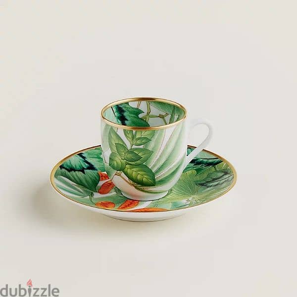 Hermes Passifolia (6x) Coffee cups and (1x) Sugar Bowl 0