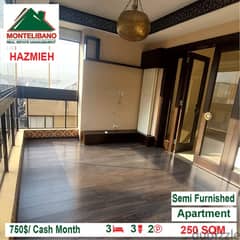 750$/Cash Month!! Apartment for rent in Hazmieh!!