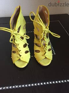 mudtard yellow open toe boots size 37 used once primark