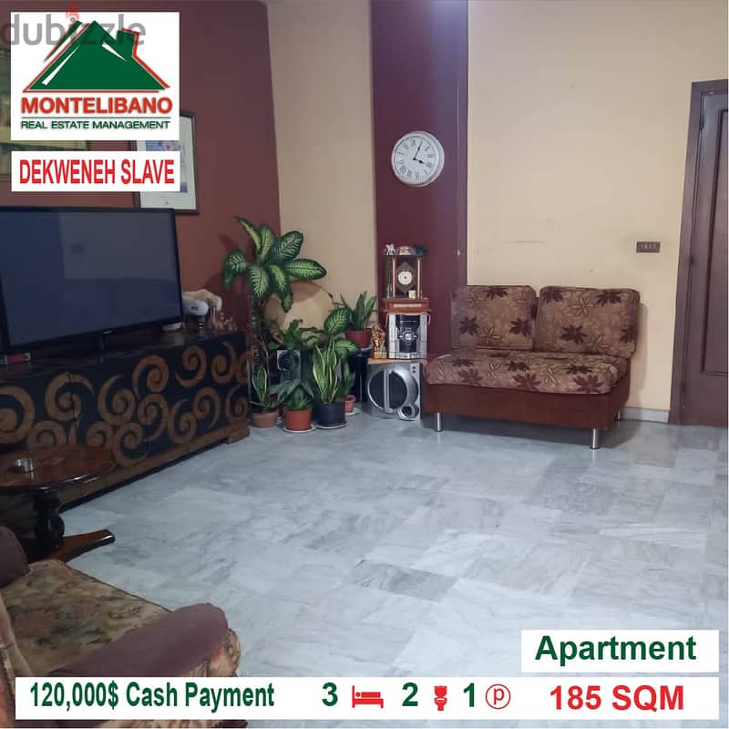 120,000$ Cash Payment!! Apartment for sale in Dekwaneh Slave!! 1