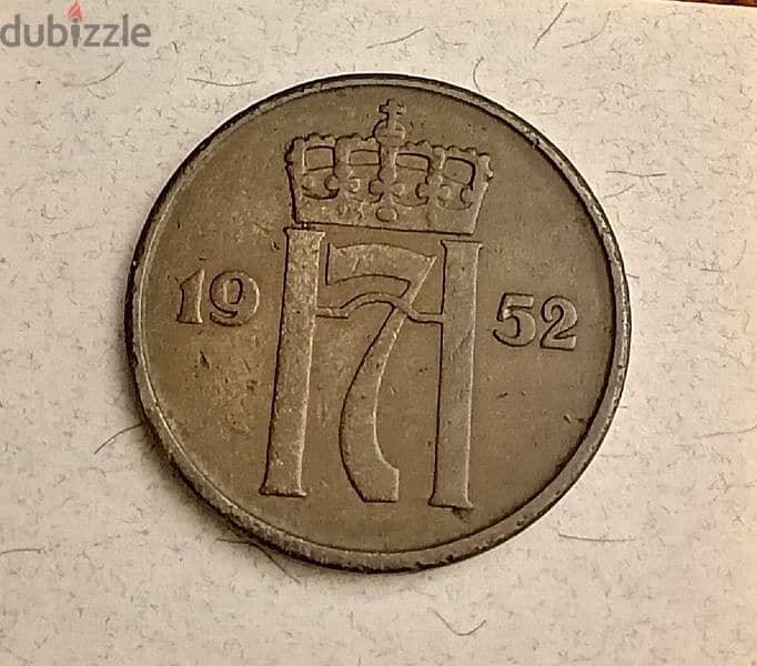1952 Norway 5 Ore old coin 1