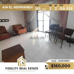 Apartment for sale in Ain El Remmaneh GA555 0