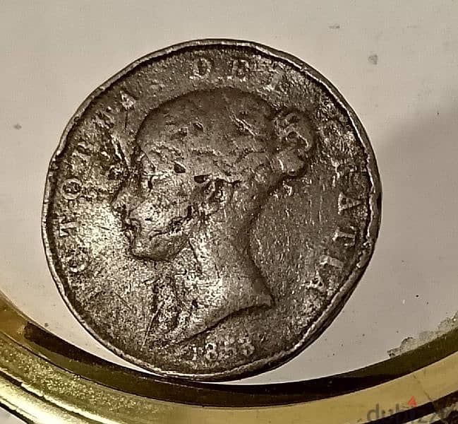 1853 Britannia Q. Victoria Half Penny rare copper coin 0