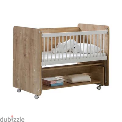 Wheeled Rockin' Mother's Side Wooden Baby Bed With Dresser