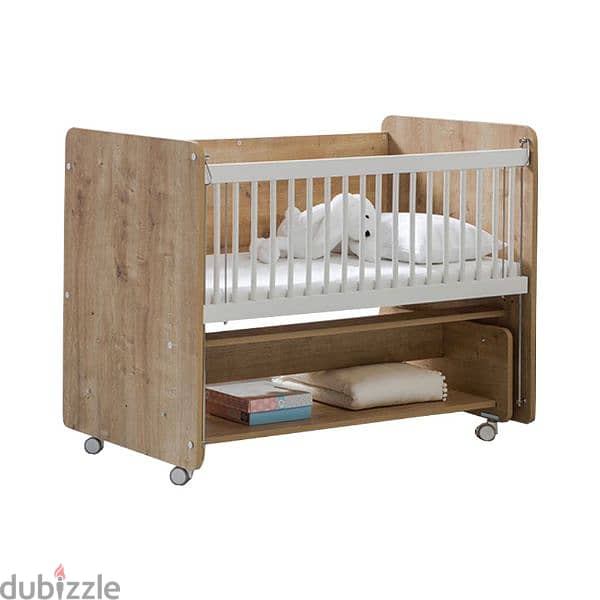 Wheeled Rockin' Mother's Side Wooden Baby Bed With Dresser 1