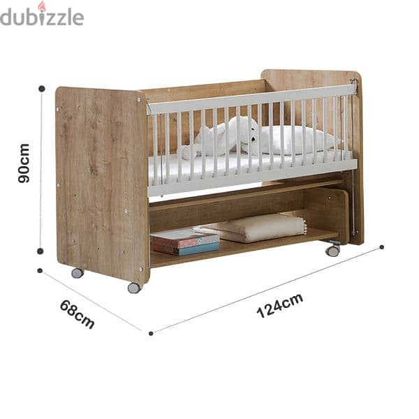 Wheeled Rockin' Mother's Side Wooden Baby Bed With Dresser 2