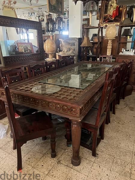 solid wood teak dining with 14 chair mirror and dersoir 0