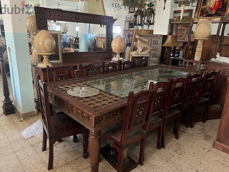 solid wood teak dining with 14 chair mirror and dersoir 6