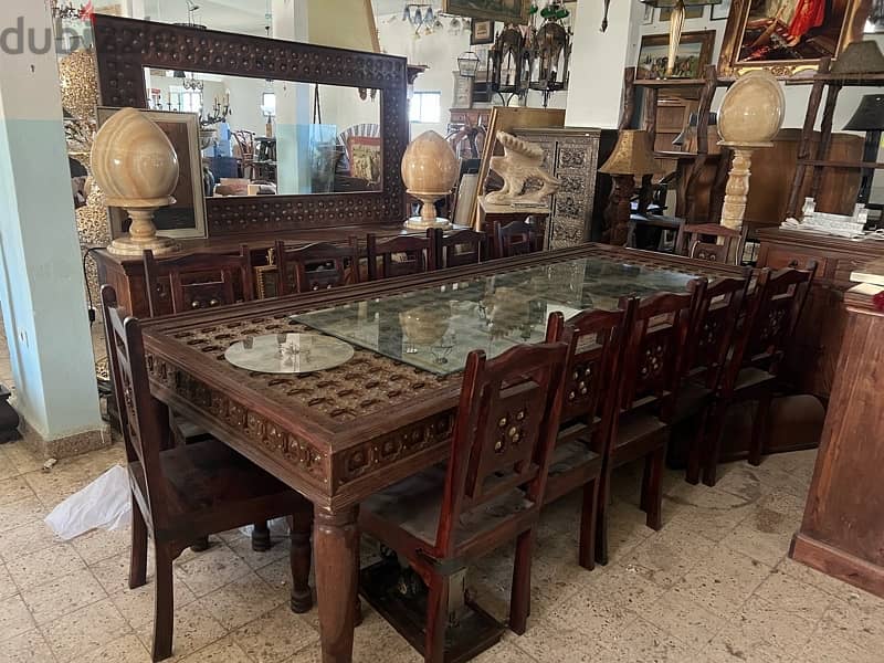 solid wood teak dining with 14 chair mirror and dersoir 7