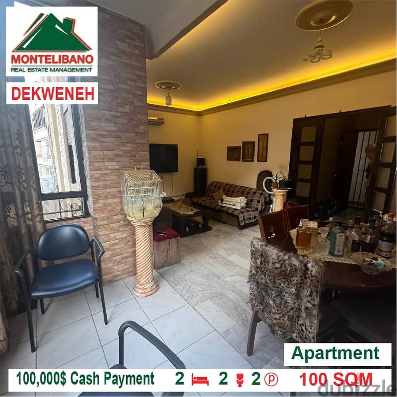 100,000$ Cash Payment!! Apartment for sale in Dekwaneh !! 1