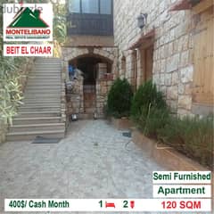 400$/Cash Month!! Apartment for rent in Beit El Chaar!!