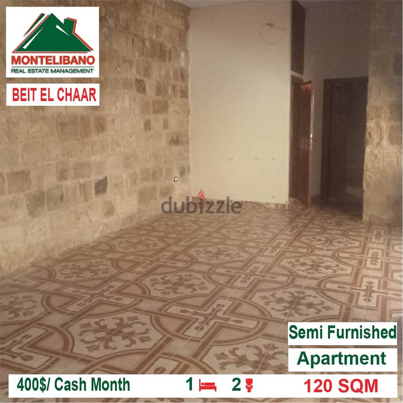 400$/Cash Month!! Apartment for rent in Beit El Chaar!! 2
