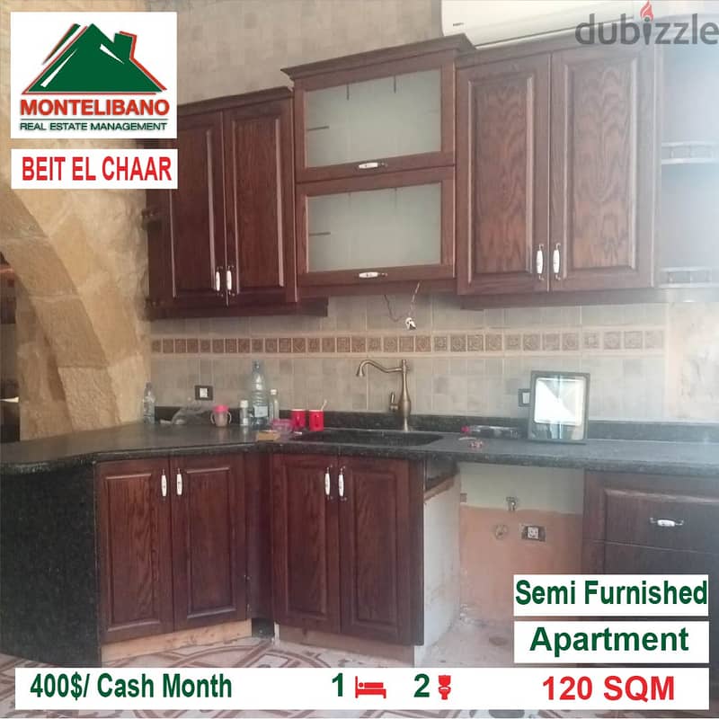 400$/Cash Month!! Apartment for rent in Beit El Chaar!! 3