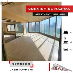 Apartment for sale in beirut Corniche el Mazraa 307 SQM REF#KJ94060 0