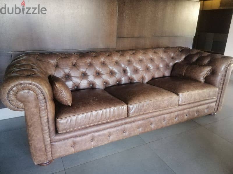 sofa 3 seaters chesterfield genuine leather original england 0