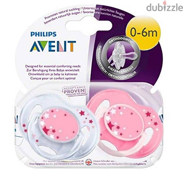 AVENT freeflow and glow in the dark soothers 0-6m girl 1