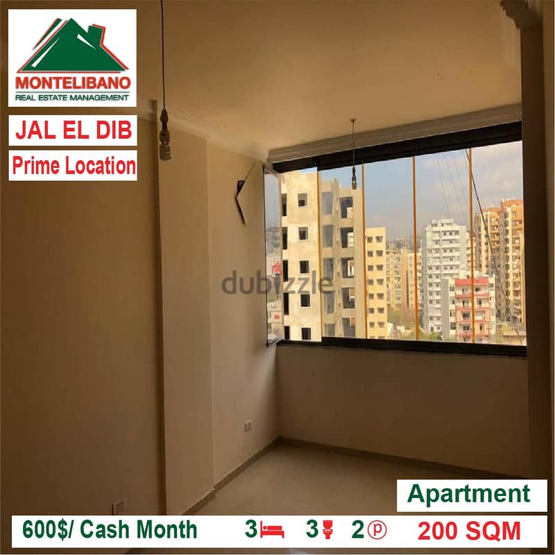 600$/Cash Month!! Apartment for rent in Jal El Dib!! 1