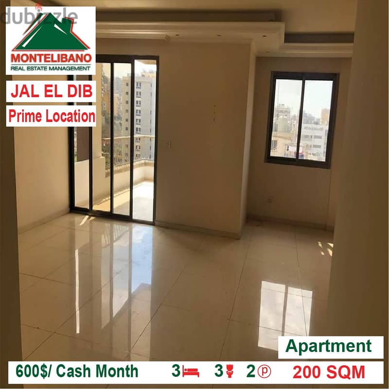 600$/Cash Month!! Apartment for rent in Jal El Dib!! 2