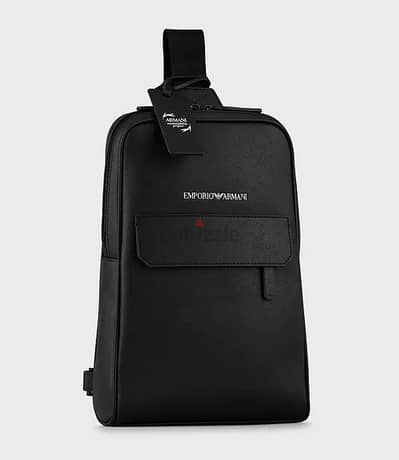 EMPORIO ARMANI - leather single-strap backpack black