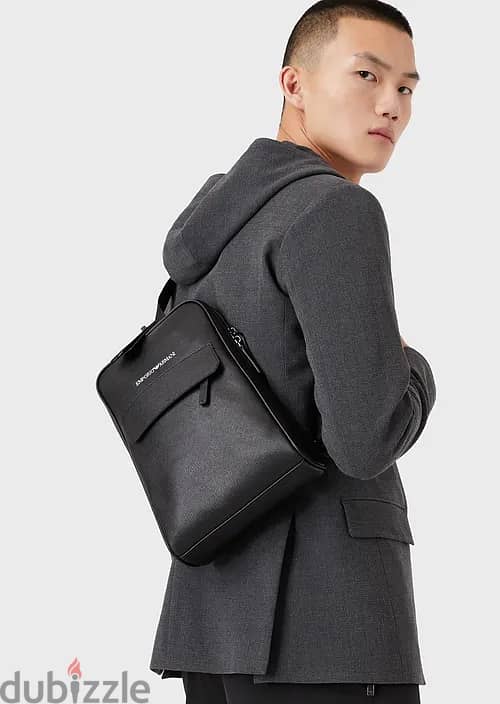 EMPORIO ARMANI - leather single-strap backpack black 3
