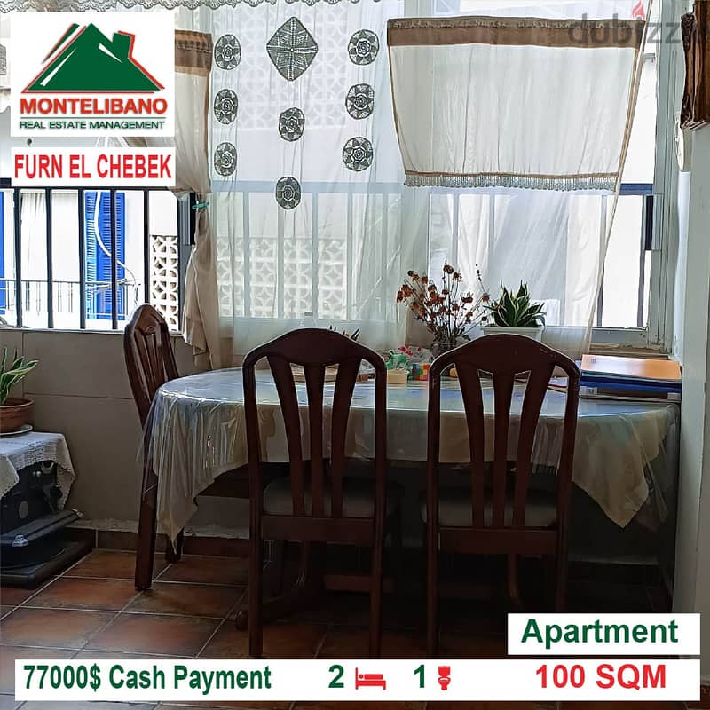 77000$ Cash Payment!! Apartment for sale in Furn El Chebek!! 1