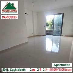 500$/Cash Month!! Apartment for rent in Mansourieh!! 0