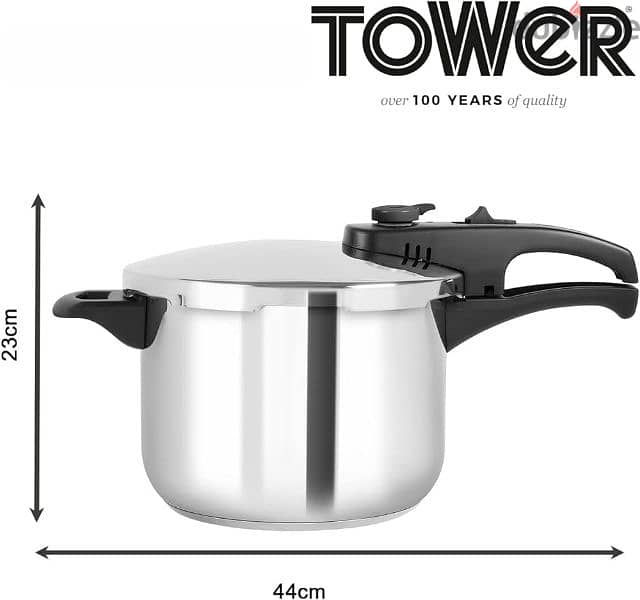 Tower pressure cooker with steam basket stainless steel 6 litres