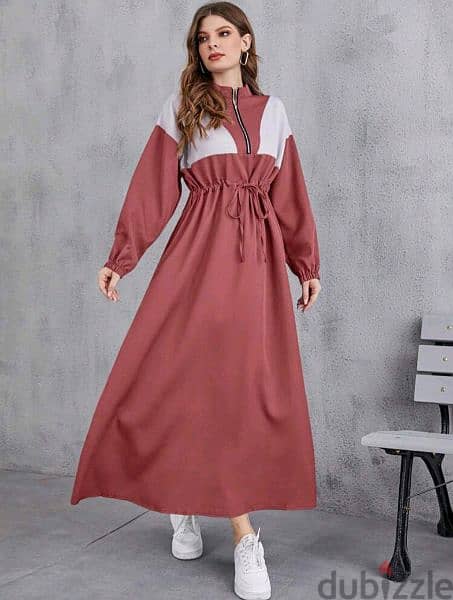 فستان متعدد الألوان برباط على الخصر وسحاب
 Colorblock Dress 1