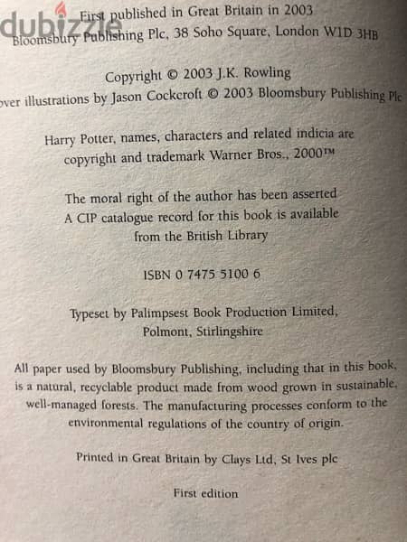 Harry Potter and the Order of the Phoenix first edition 1