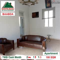 750$/Cash Month!! Apartment for rent in Baabda!! 0