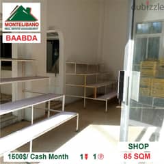1500$/Cash Month!! Shop for rent in Baabda!! 0
