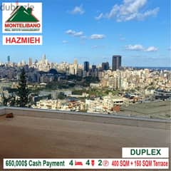 650,000$ Cash Payment!! Duplex for sale in Hazmieh!! 0