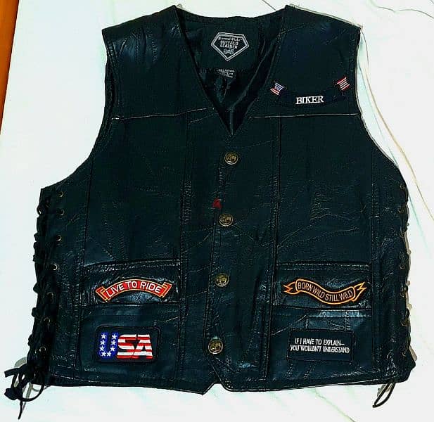 Real Buffalo Leather Biker Vest size L 1