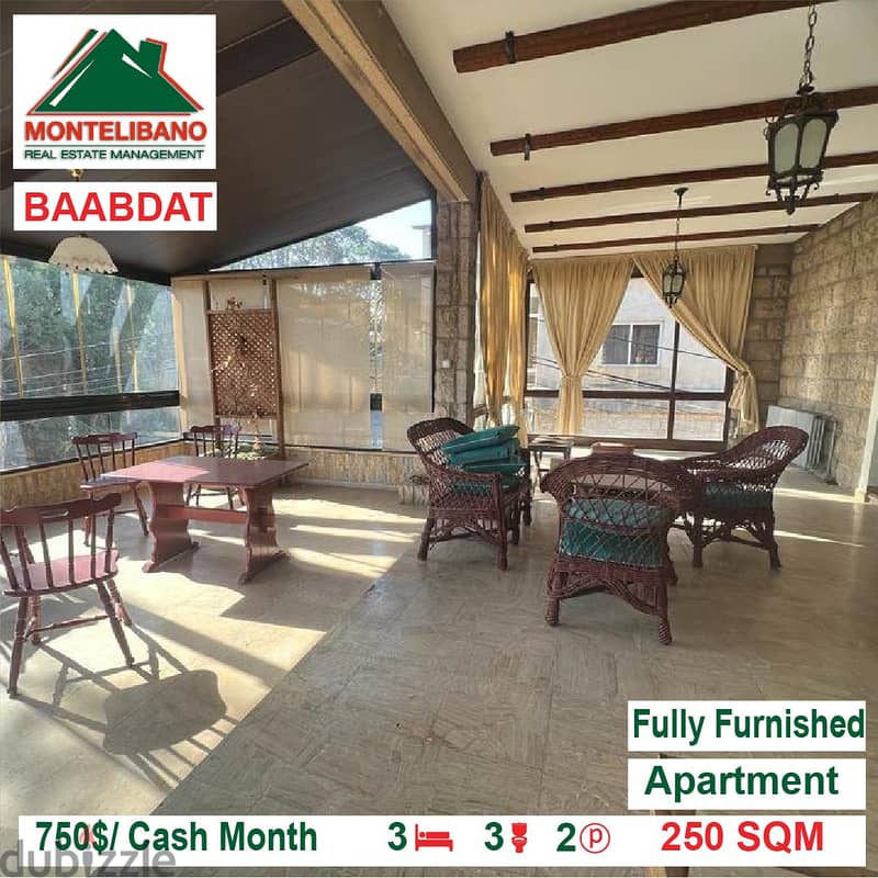 750$/Cash Month!! Apartment for rent in Baabdat!! 1