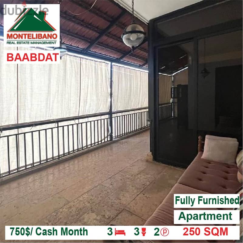 750$/Cash Month!! Apartment for rent in Baabdat!! 2