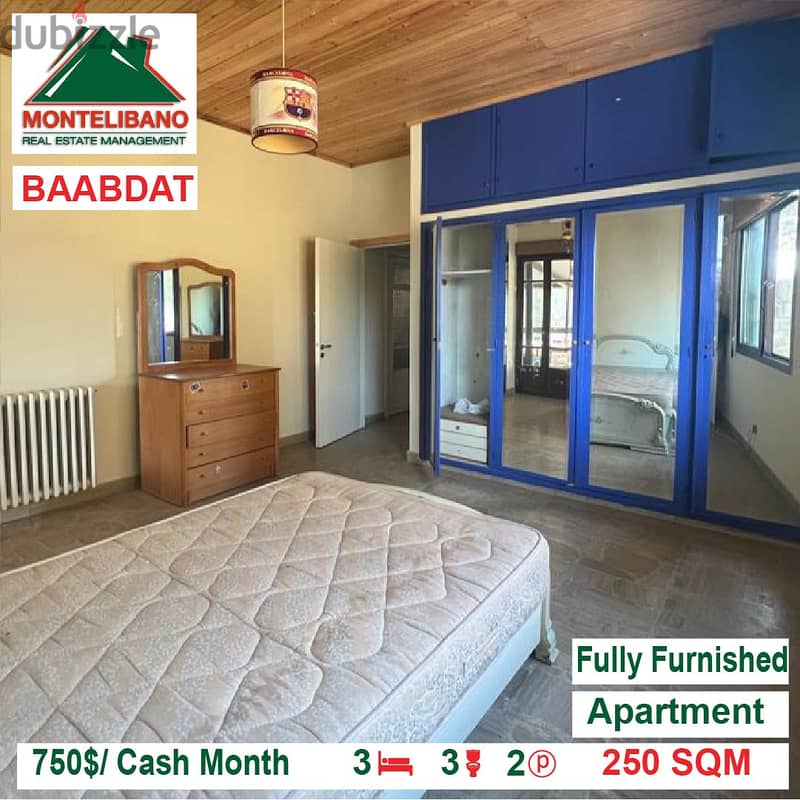 750$/Cash Month!! Apartment for rent in Baabdat!! 3
