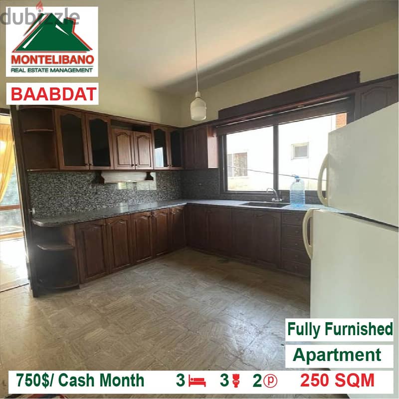 750$/Cash Month!! Apartment for rent in Baabdat!! 4