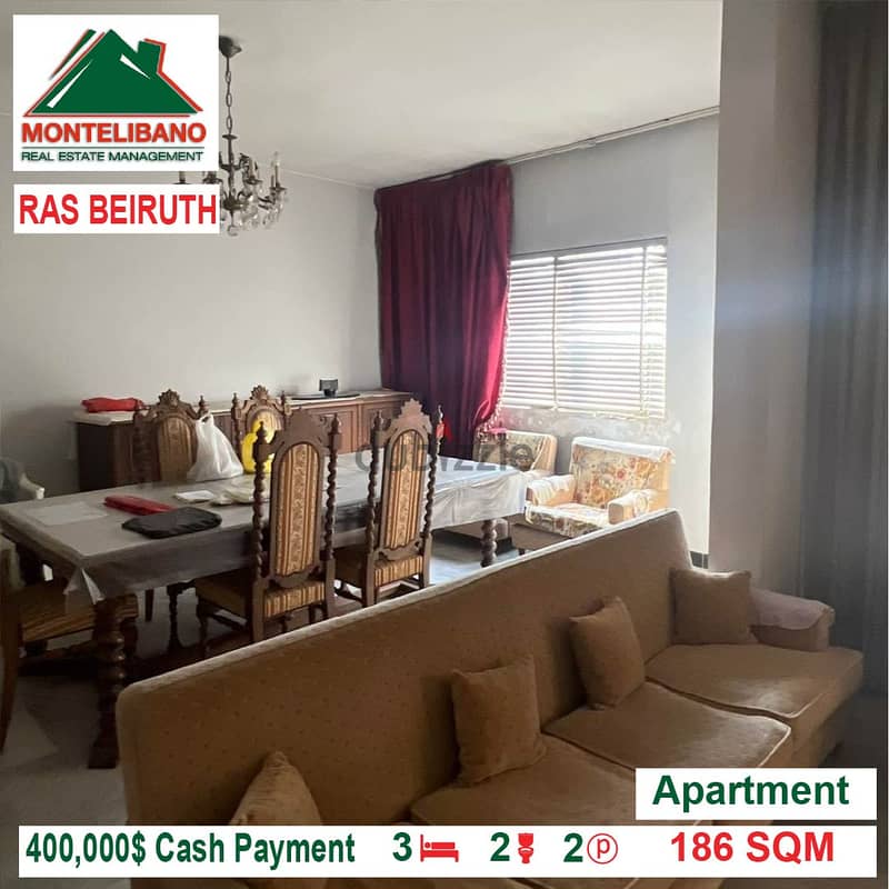 400,000$ Cash Payment!! Apartment for sale in Ras Beiruth!! 0